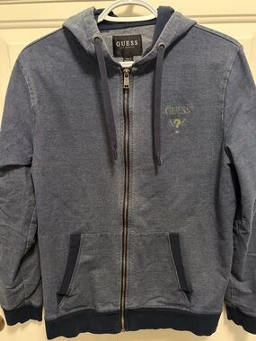 GUESS Men's Navy Blue Full-Zip Hooded Jacket